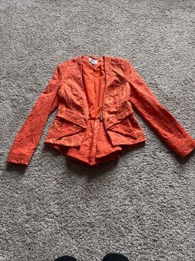 Zac Posen Orange Textured Peplum Blazer